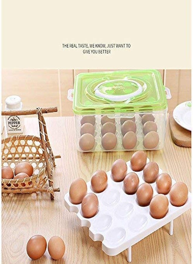 SEASPIRIT Double Layer Refrigerator 32 Eggs Storage Box Airtight Egg Tray Basket (Multi Color) - Image 3